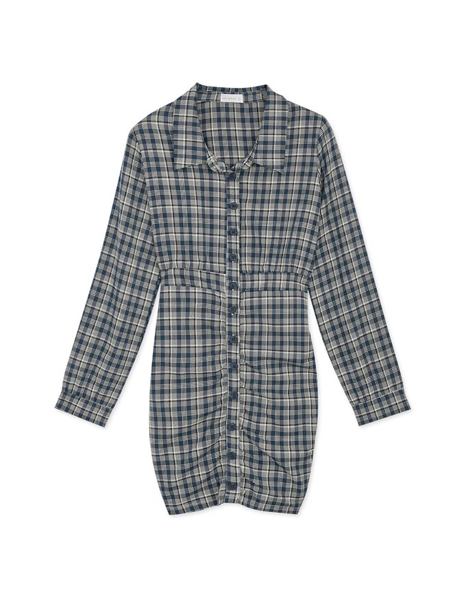 Lapel-Collar Checked Cropped Button-Up Mini Dress