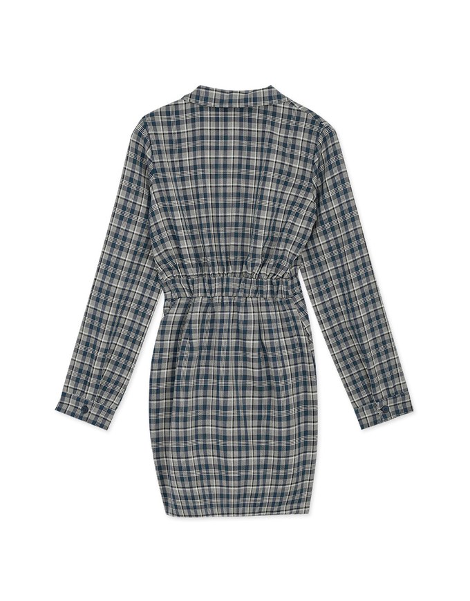 Lapel-Collar Checked Cropped Button-Up Mini Dress