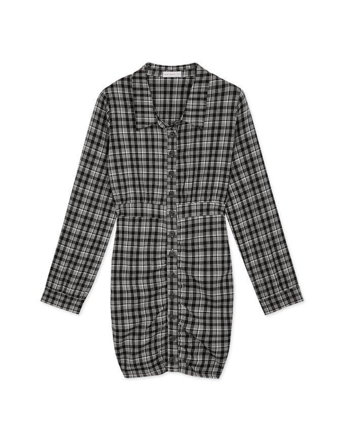 Lapel-Collar Checked Cropped Button-Up Mini Dress