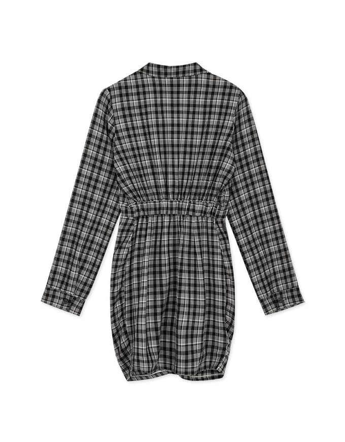Lapel-Collar Checked Cropped Button-Up Mini Dress