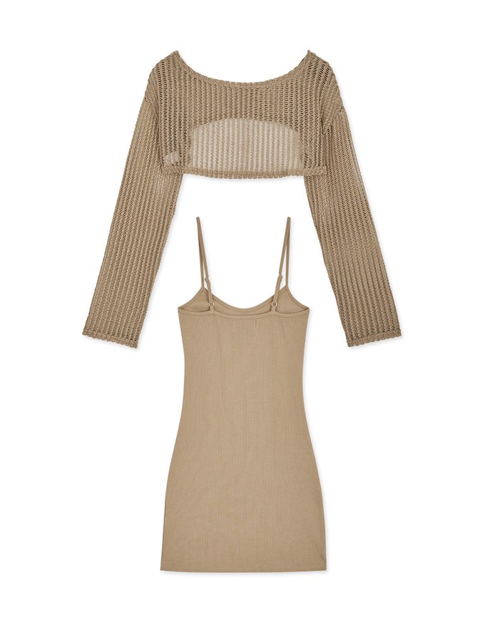 Two-Piece Sheer Knit Fitted Dress