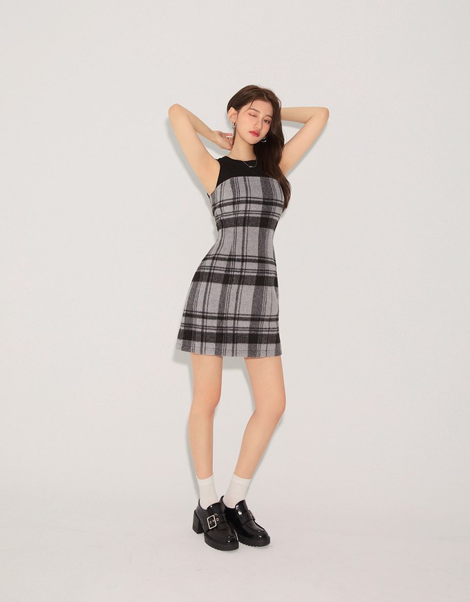 Playful Splica Plaid Vest Dress