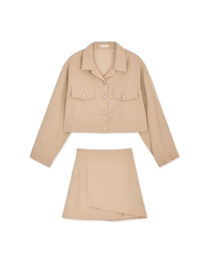 Lapel Buttoned Irregular Skirt Set