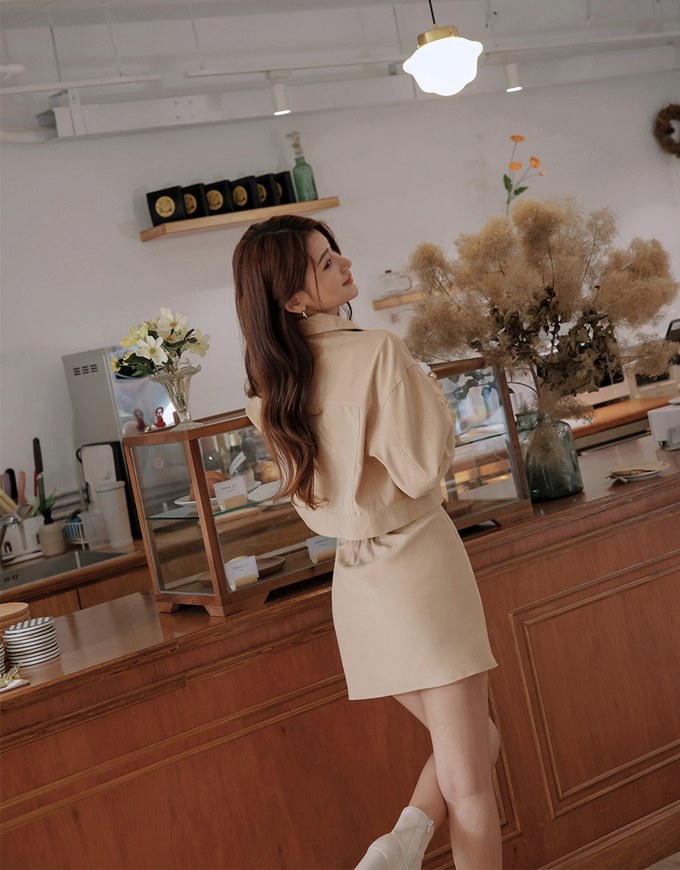 Lapel Buttoned Irregular Skirt Set