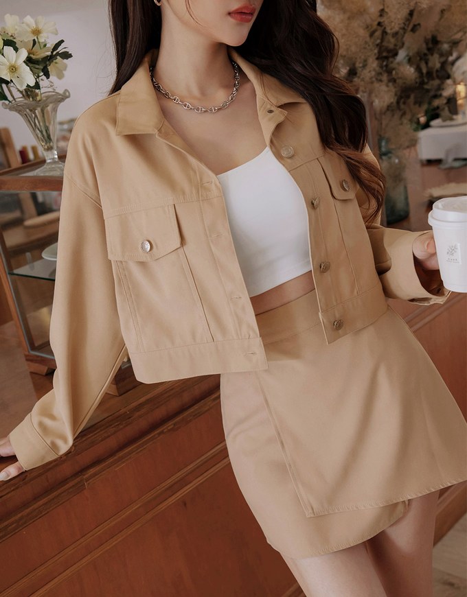 Lapel Buttoned Irregular Skirt Set