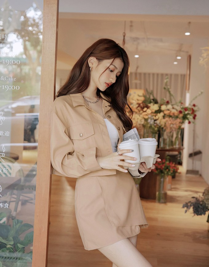 Lapel Buttoned Irregular Skirt Set