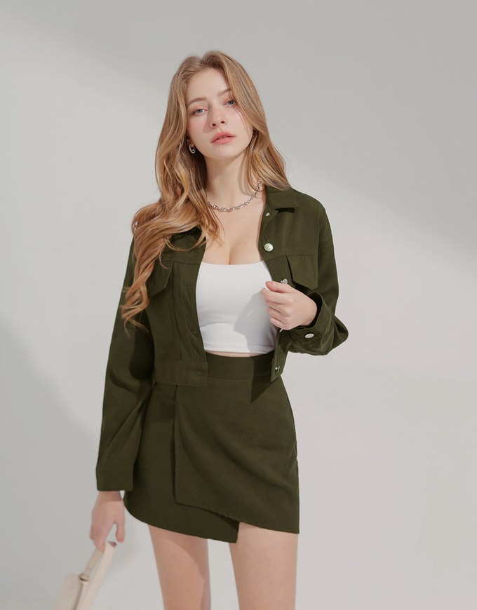 Lapel Buttoned Irregular Skirt Set