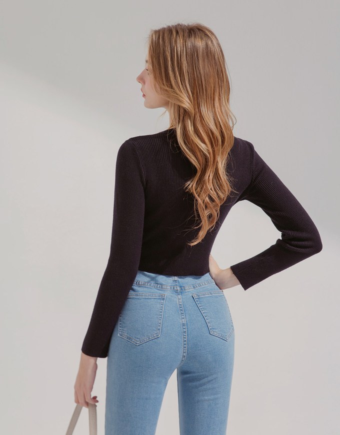 V Neck Irregular Knit Crop Top