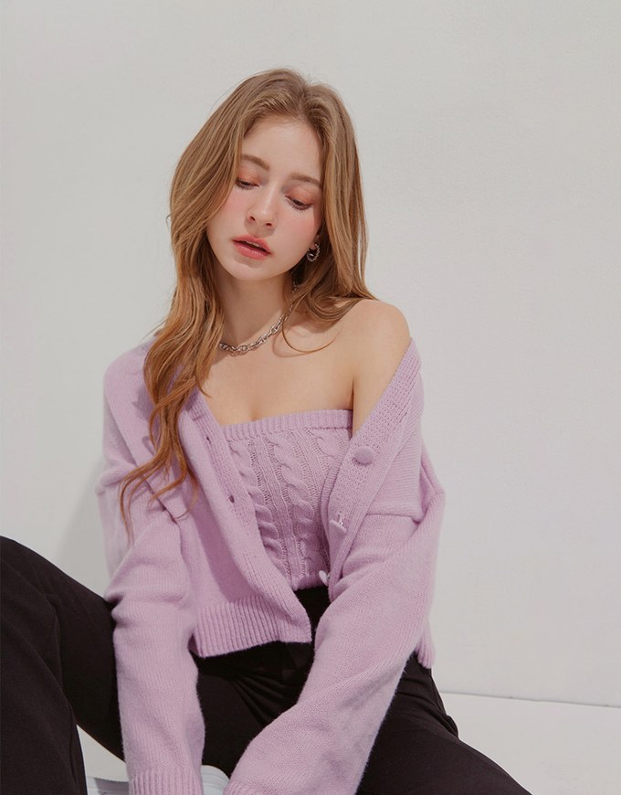 Buttoned Oversized Two Piece Knit Top