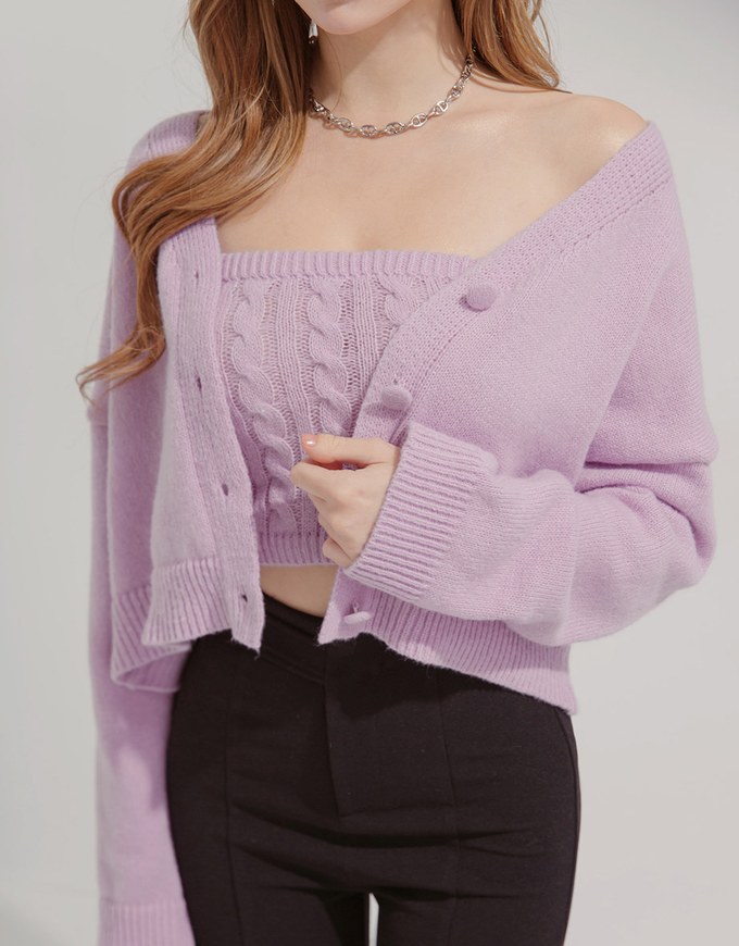 Buttoned Oversized Two Piece Knit Top