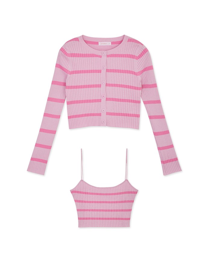 Contrast Striped Button-Down Two-Piece Knit Top