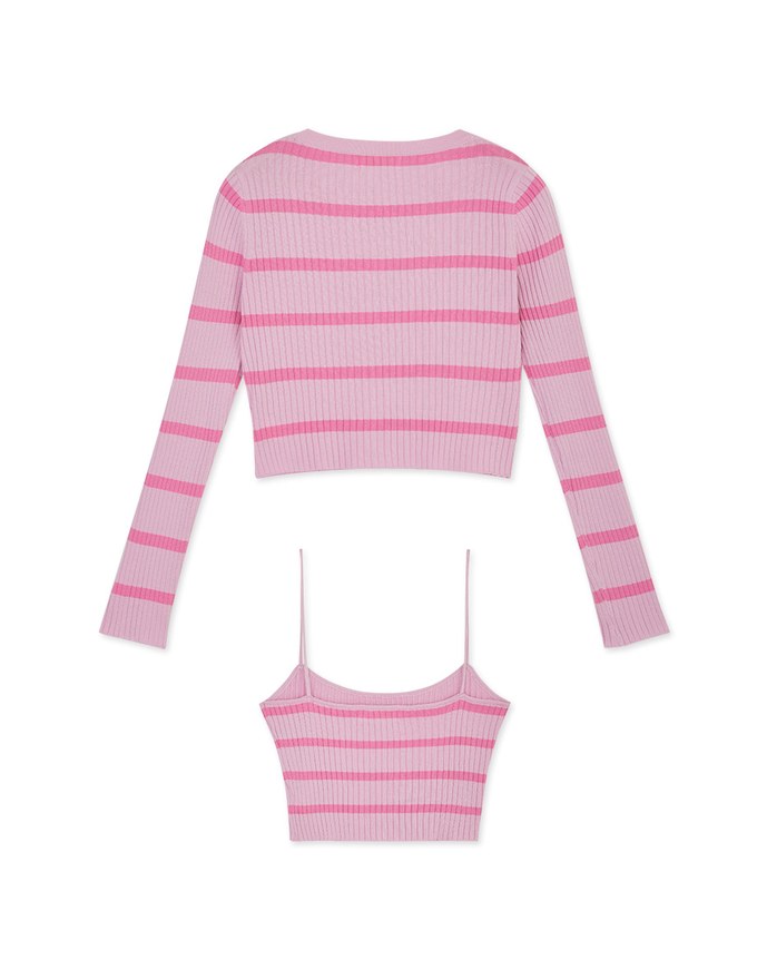 Contrast Striped Button-Down Two-Piece Knit Top