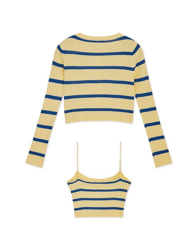 Contrast Striped Button-Down Two-Piece Knit Top