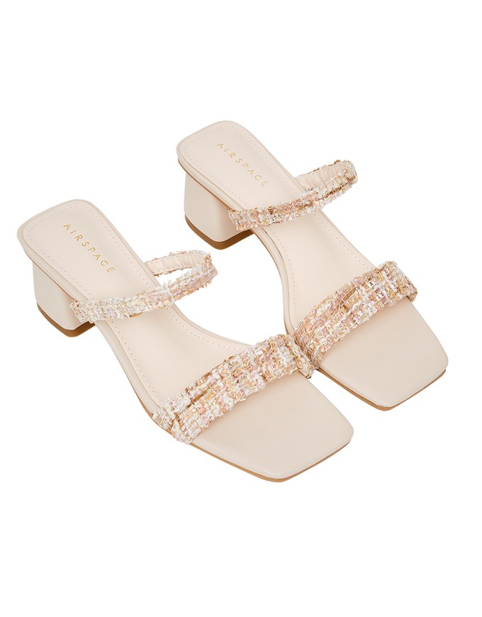 Tweed slip-on mid-heel slippers