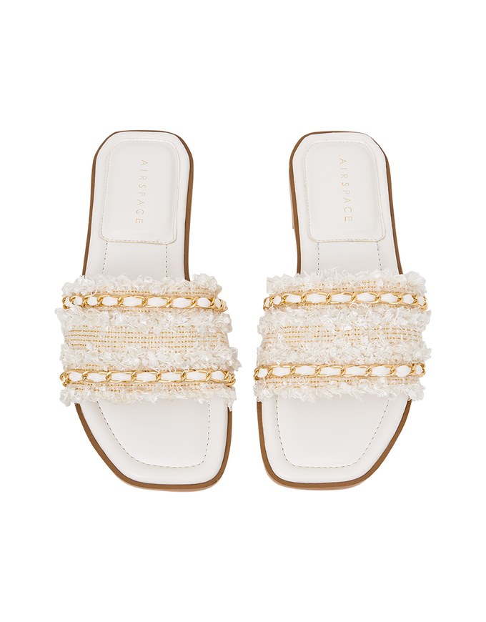 Light luxury woven tassel gold chain flat slippers