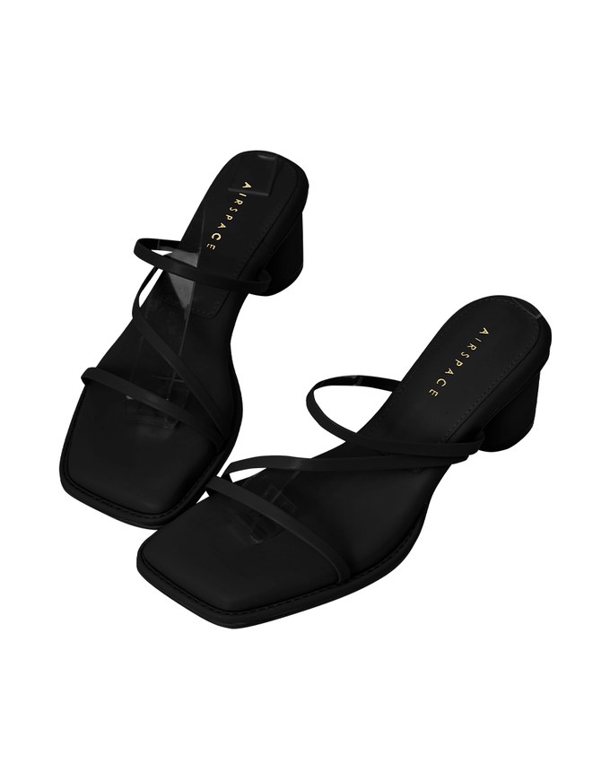 Simple Thin Strap Square Mid-Heel Slippers