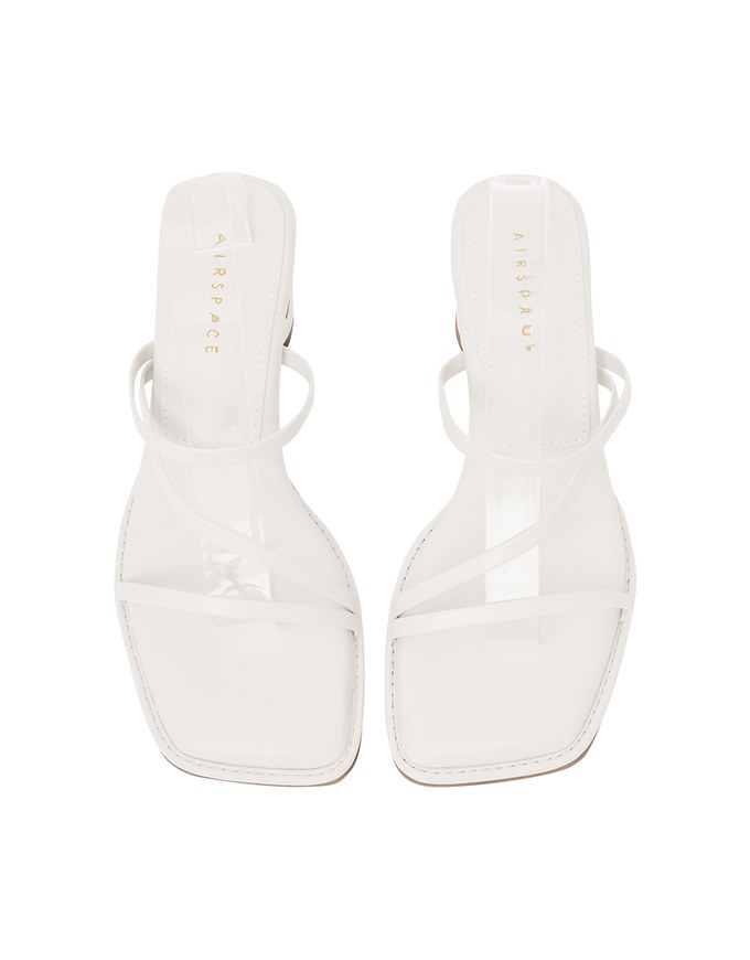 Simple Thin Strap Square Mid-Heel Slippers