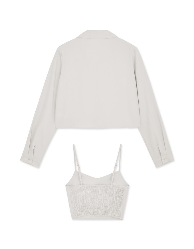 Button Up Two Piece Crop Blouse Shirt (With Padding)
