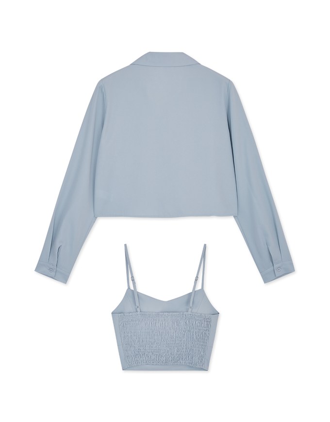 Button Up Two Piece Crop Blouse Shirt (With Padding)