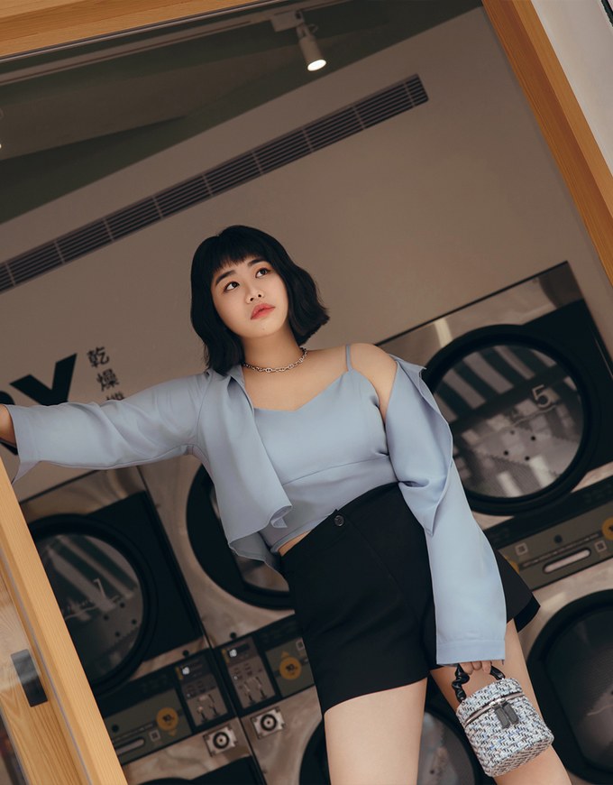 Button Up Two Piece Crop Blouse Shirt (With Padding)