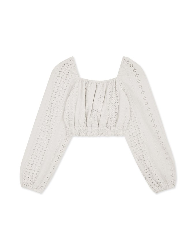 Lace Square Neck Puffed Sleeves Crop Top
