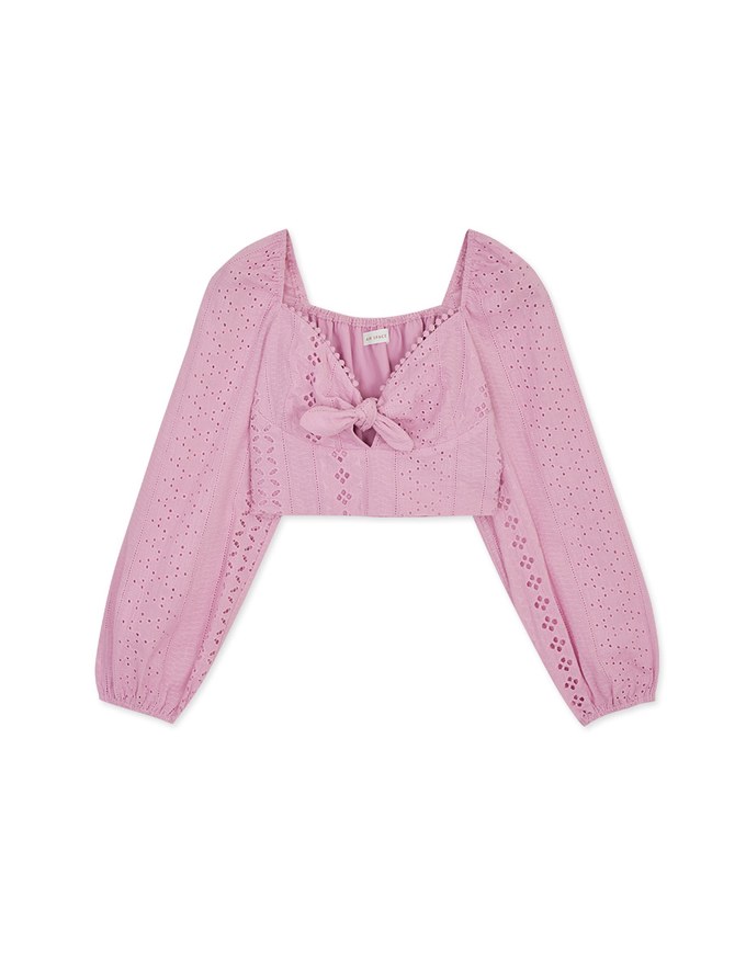 Lace Square Neck Puffed Sleeves Crop Top