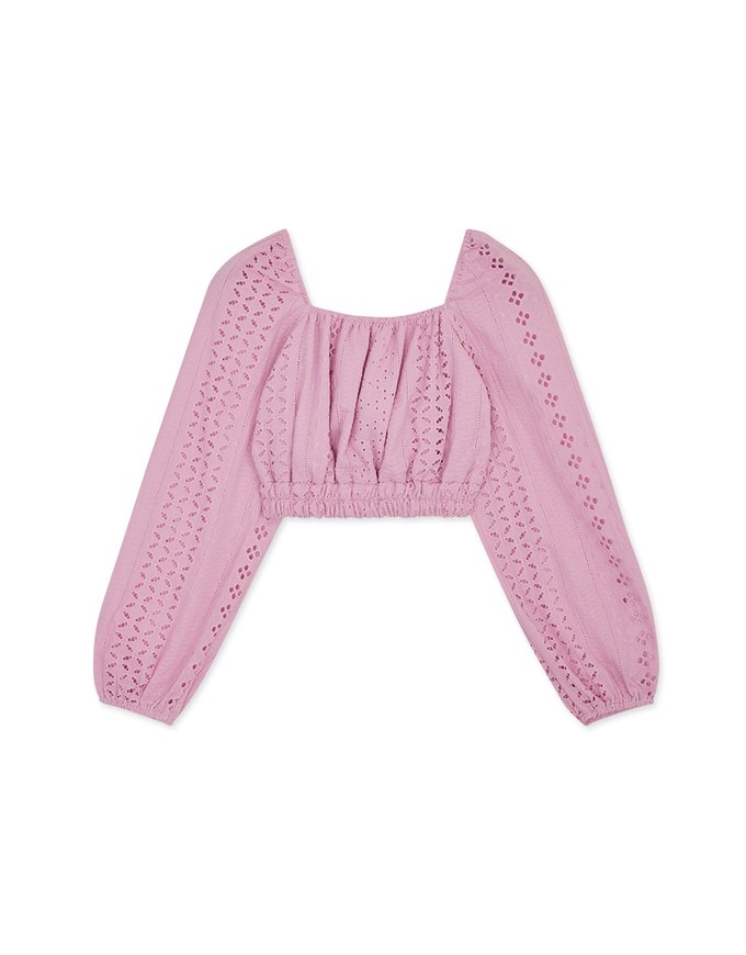 Lace Square Neck Puffed Sleeves Crop Top