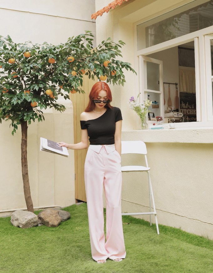 Sloping Shoulder Silky Crop Top