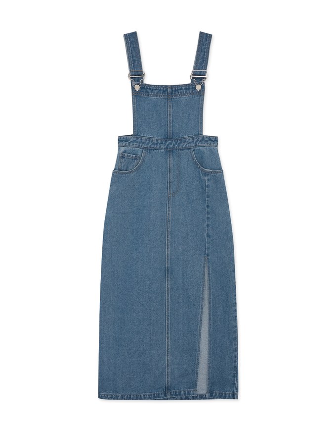 Side Slit Suspender Denim Jeans Maxi Dress
