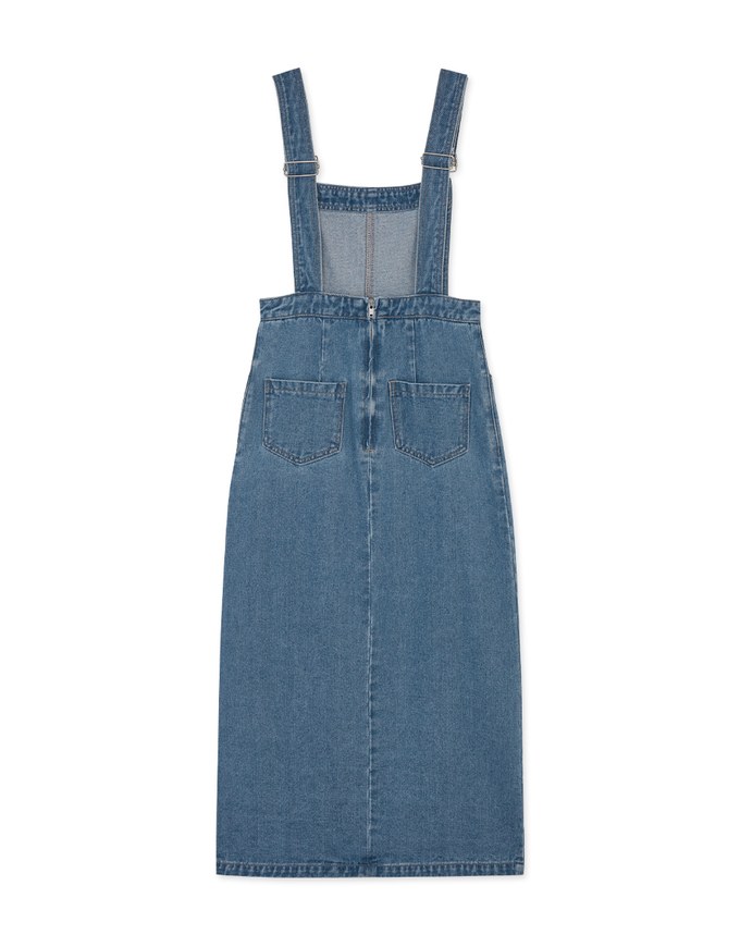 Side Slit Suspender Denim Jeans Maxi Dress