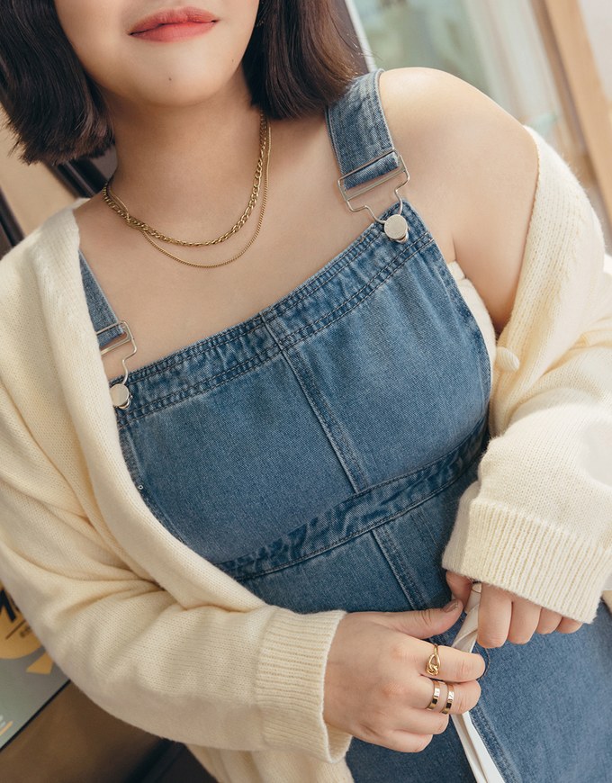 Side Slit Suspender Denim Jeans Maxi Dress