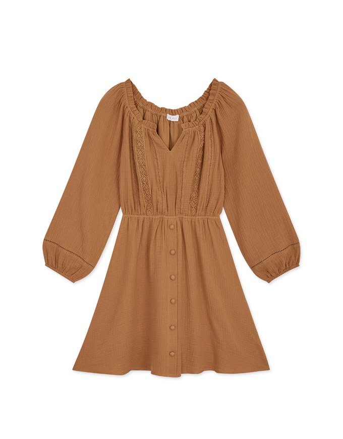 2Way Lace Button Mini Dress