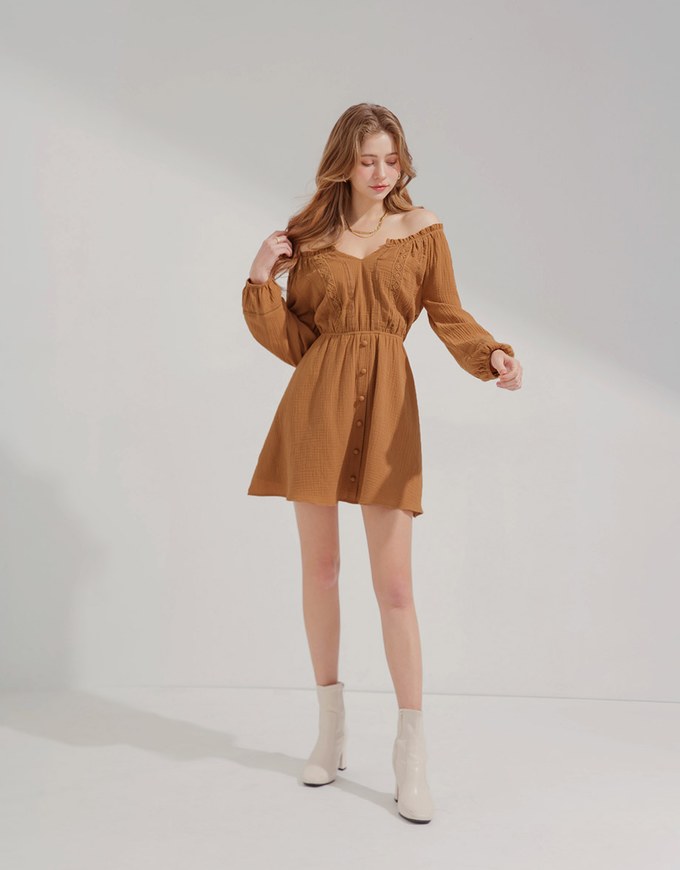 2Way Lace Button Mini Dress