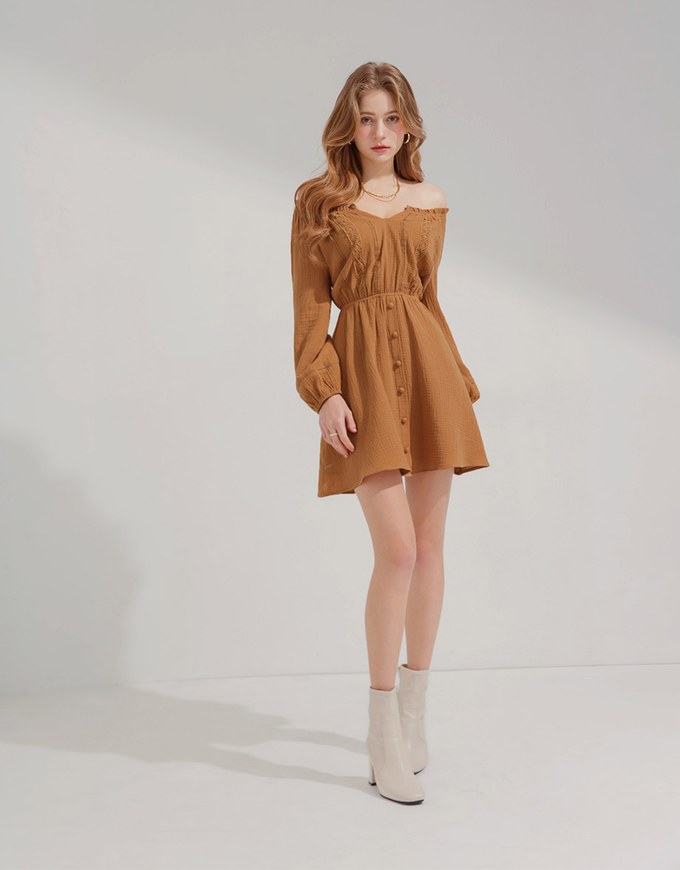 2Way Lace Button Mini Dress