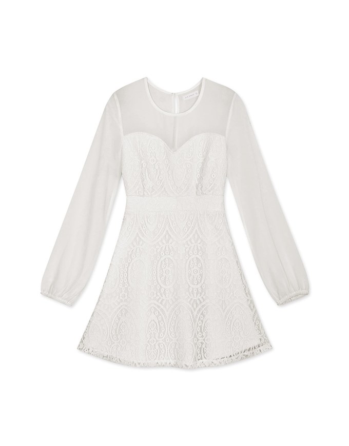 Sweetheart Translucent Sleeve Lace Mini Dress
