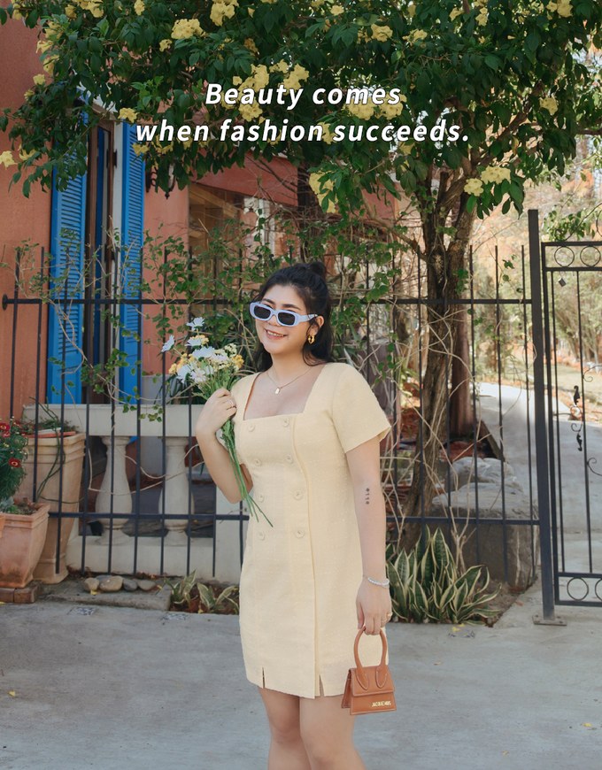 Square Neck Button Up Mini Dress