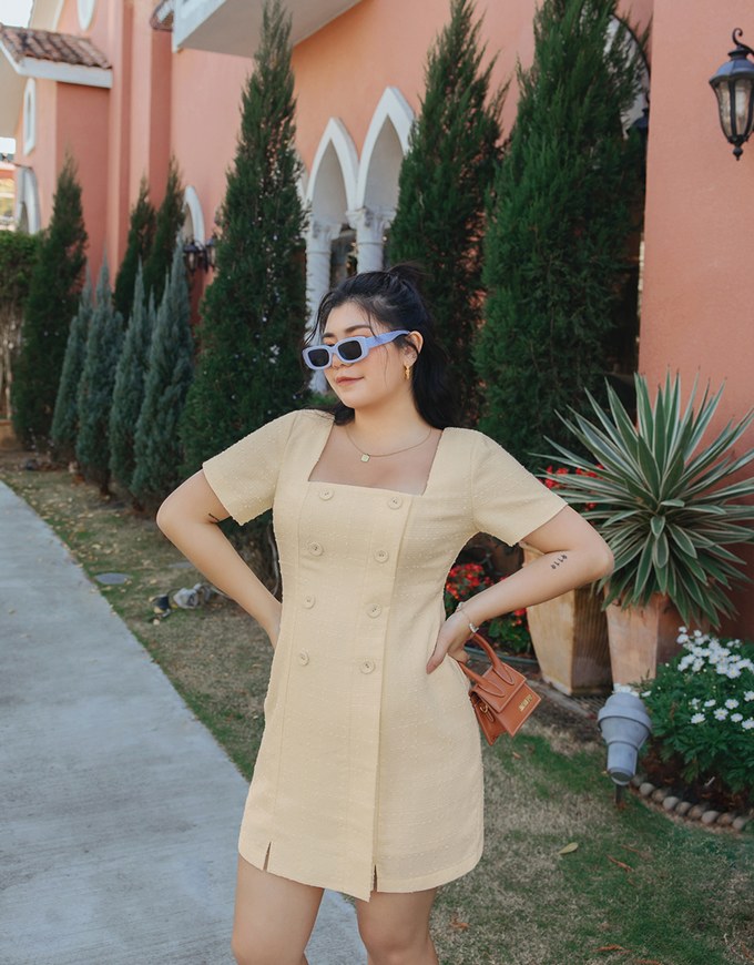 Square Neck Button Up Mini Dress