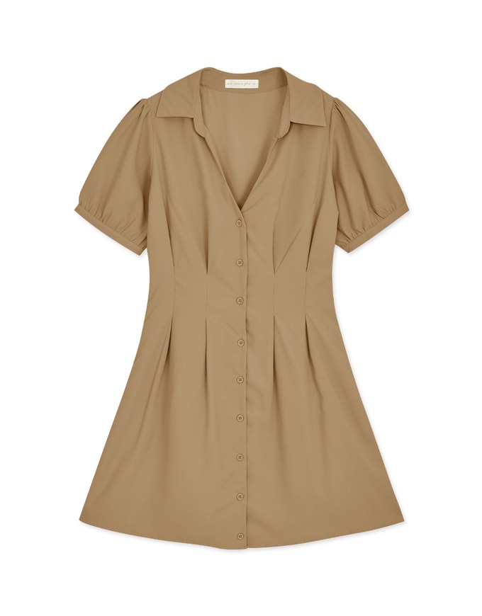 Open Collar Button Down Waist Mini Dress
