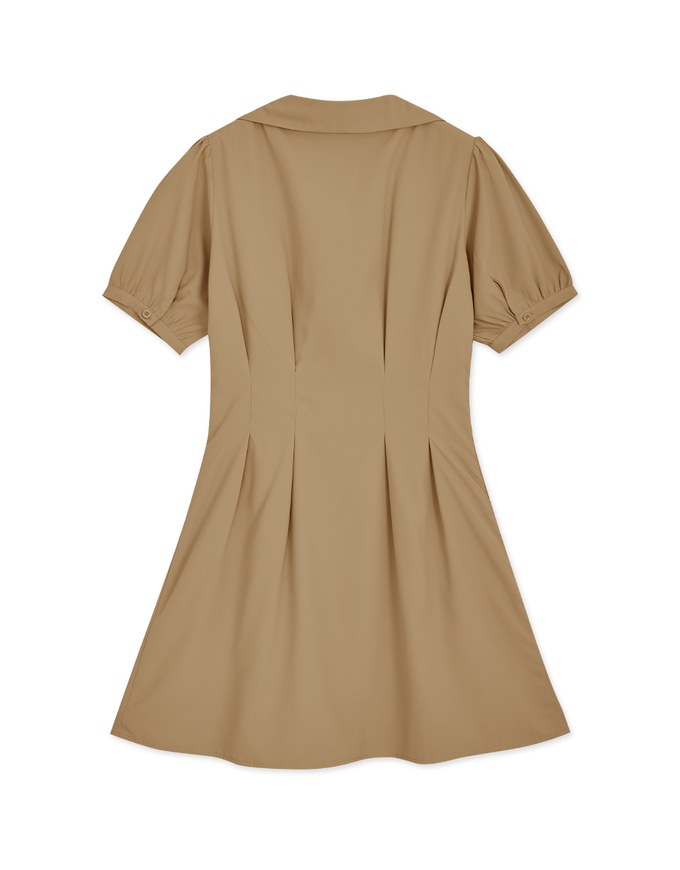 Open Collar Button Down Waist Mini Dress