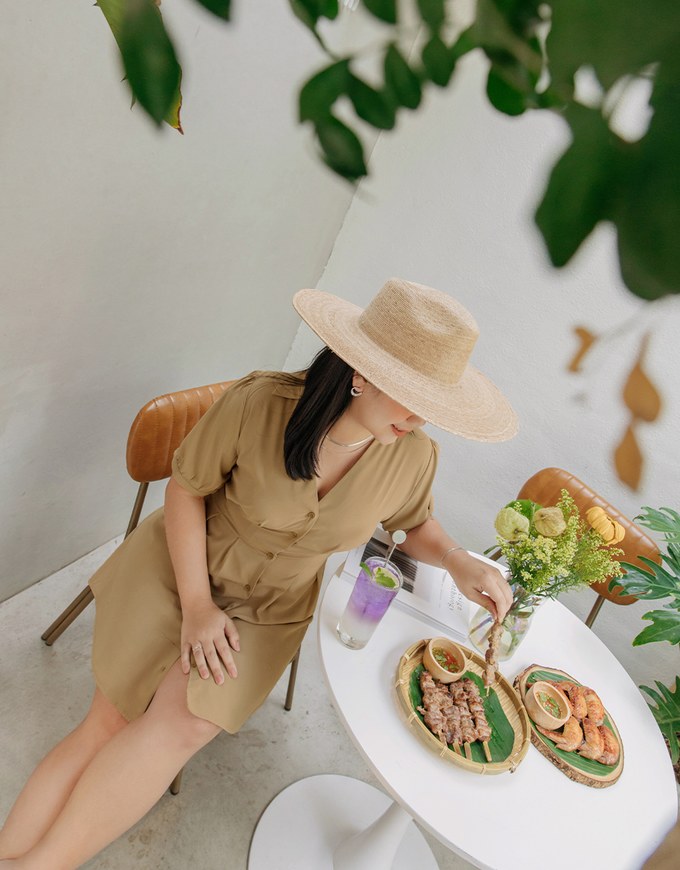 Open Collar Button Down Waist Mini Dress