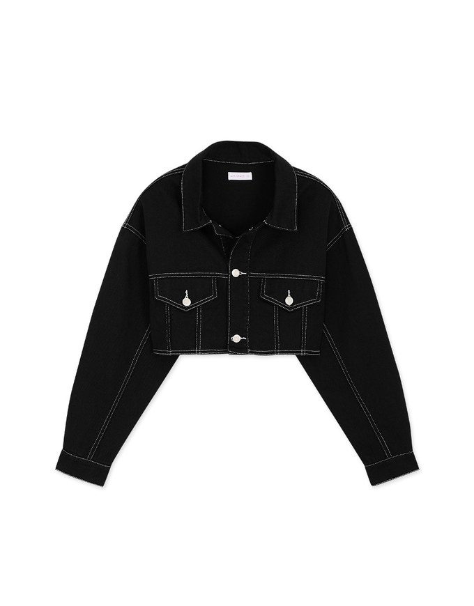 Stitched Denim Jeans Crop Blazer Jacket