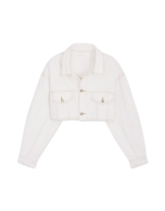 Stitched Denim Jeans Crop Blazer Jacket