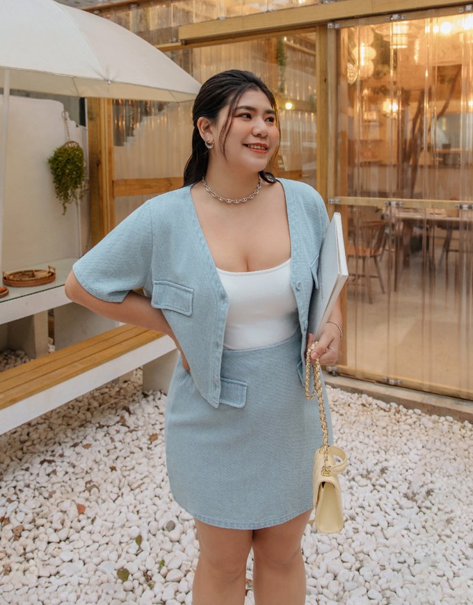 Buttoned Denim Jeans Crop Blazer Jacket