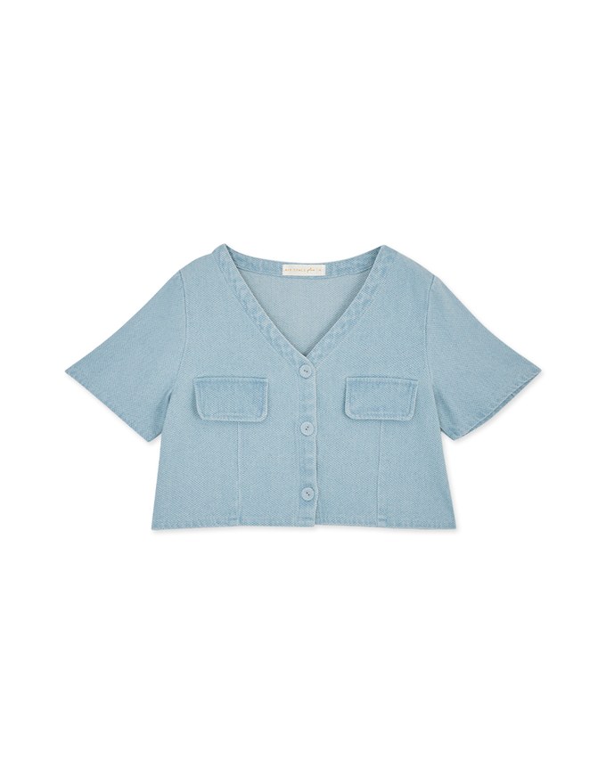 Buttoned Denim Jeans Crop Blazer Jacket