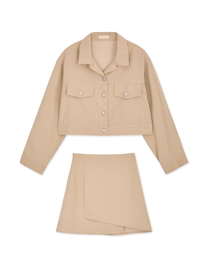 Lapel Buttoned Irregular Skirt Set