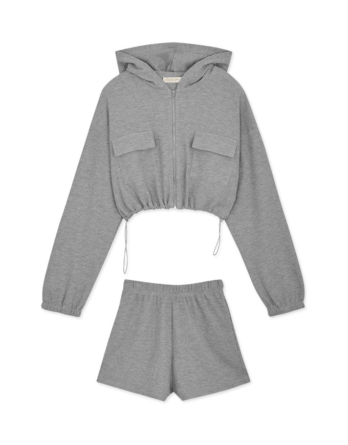 Waffle Hooded Zipped Set Wear