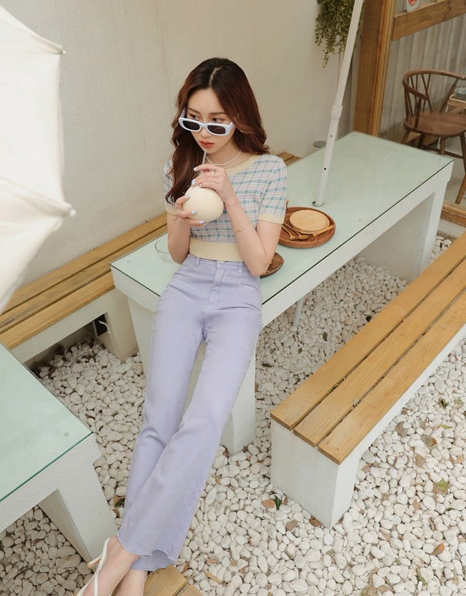 Mélange Checkered Knit Crop Top