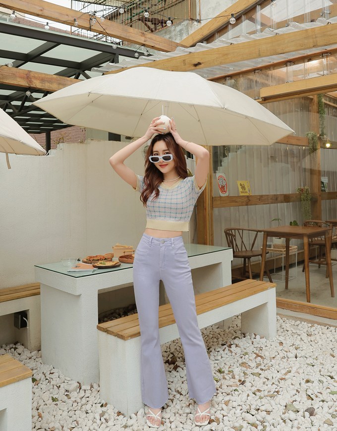 Mélange Checkered Knit Crop Top