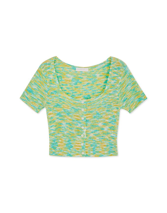 Mixed Color Buttoned Knit Crop Top