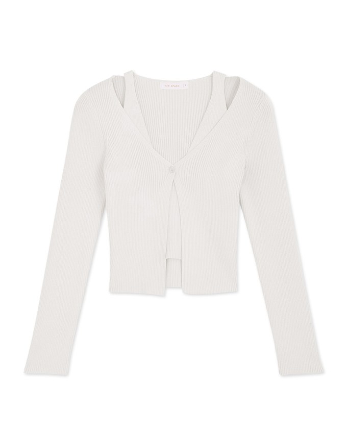 Fake Two-Piece Single-Button Knit Top